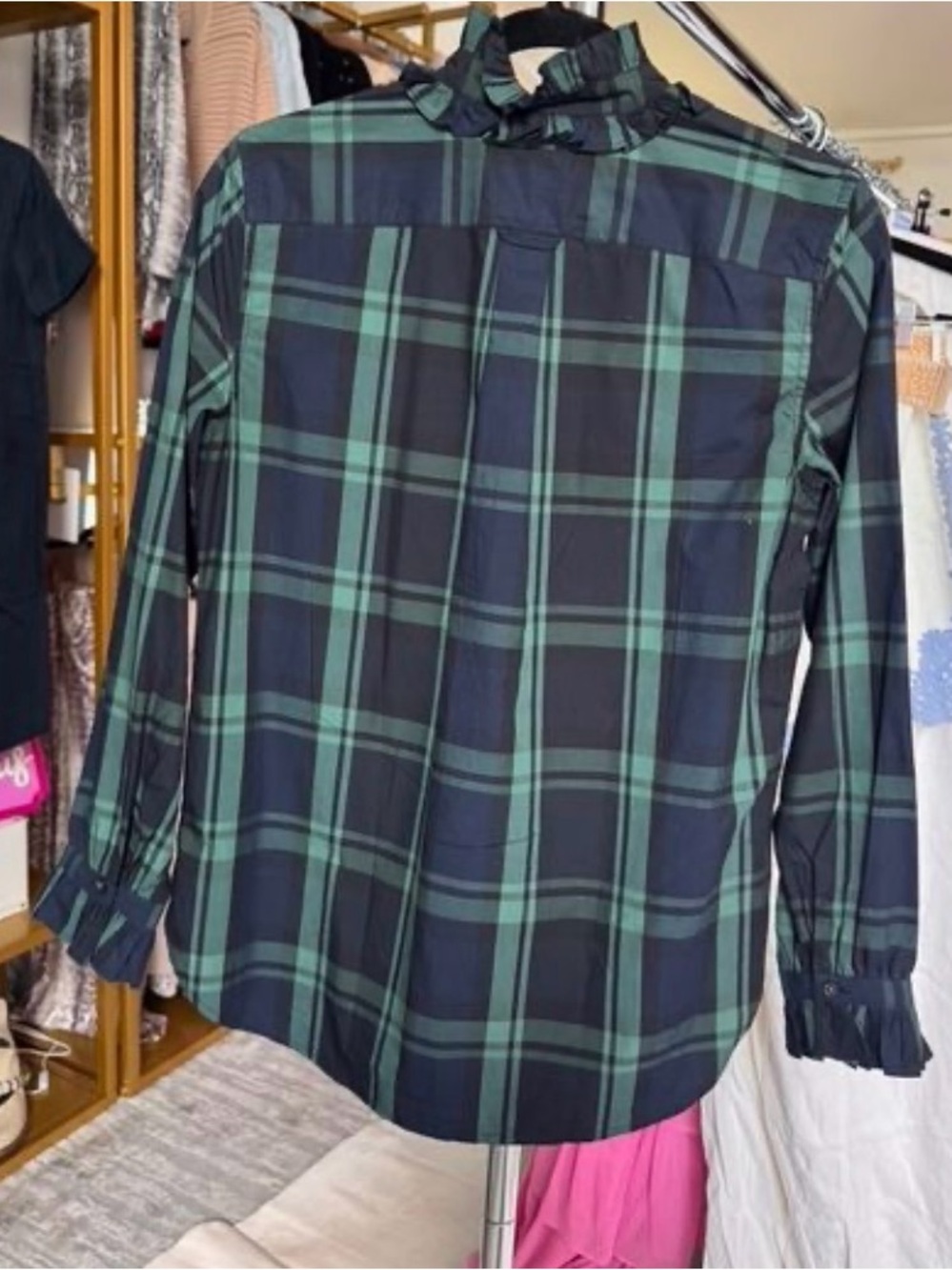 J. Crew Green and Navy Plaid Button-Front Shirt, Size 2 - Picture 4 of 4